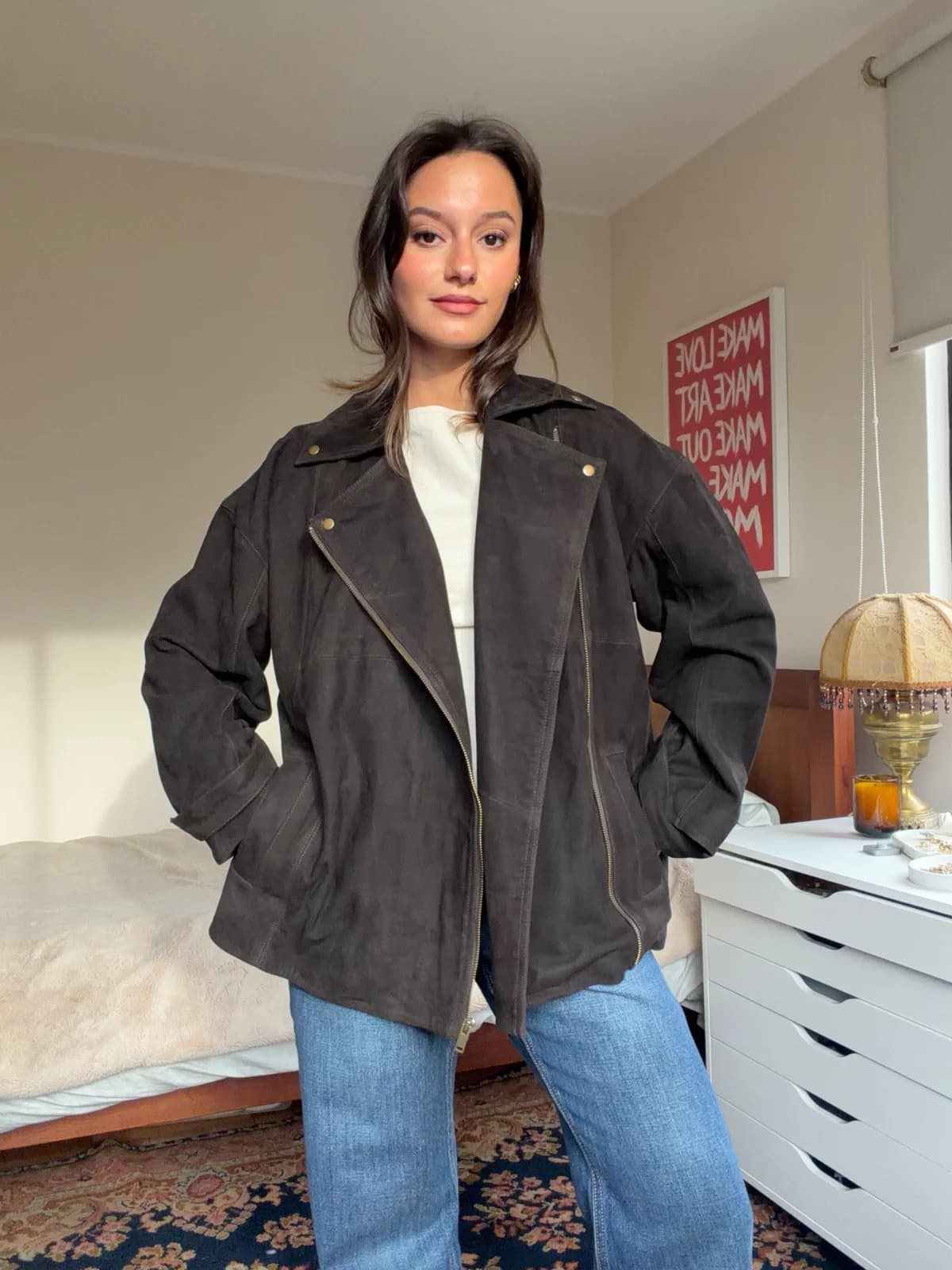 Chaqueta gamuza café oscuro