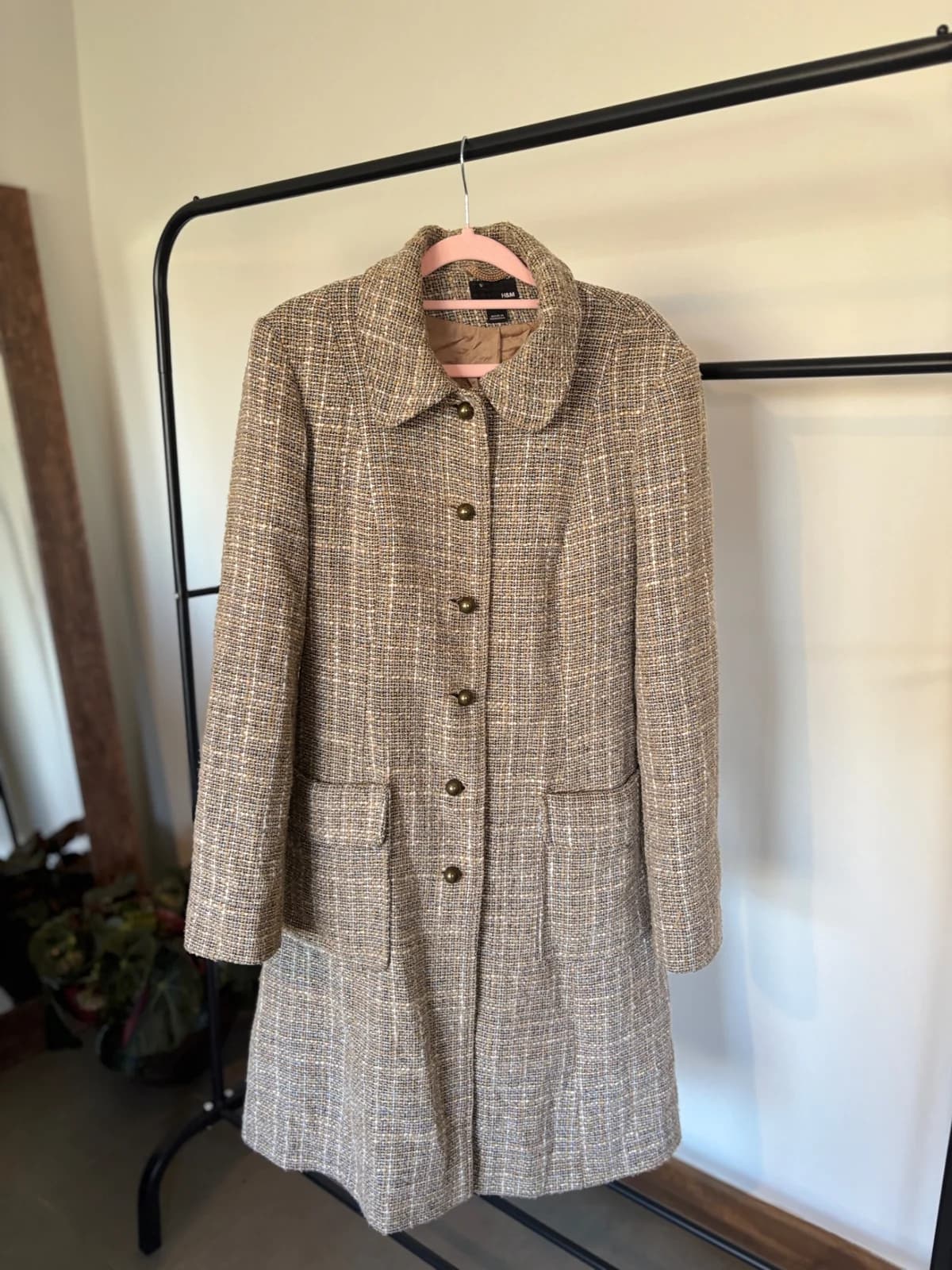 Usado por muchapercha.cl, Abrigo beige Cuadrillé , talla L