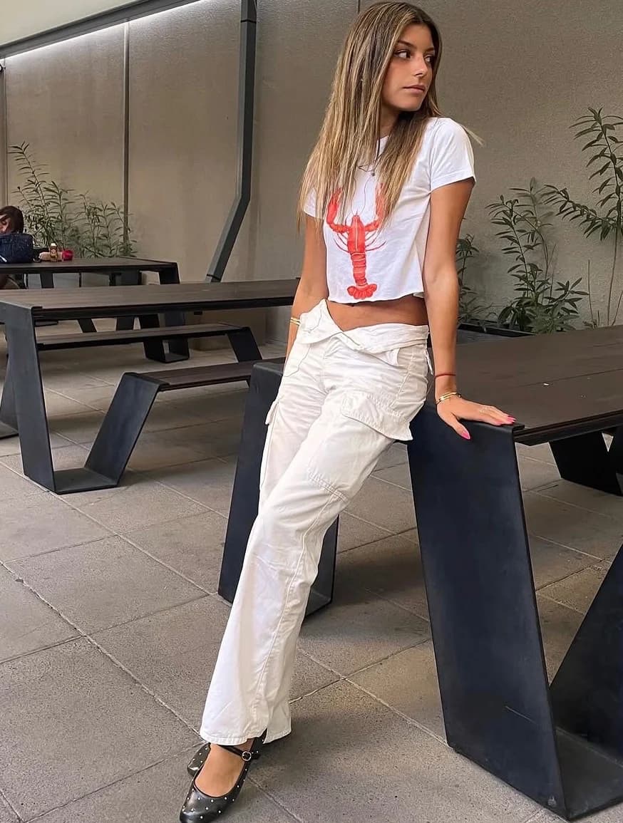 Usado por Mila Infante-Capurro, Pantalones Cargo Blanco’s , talla 32/34