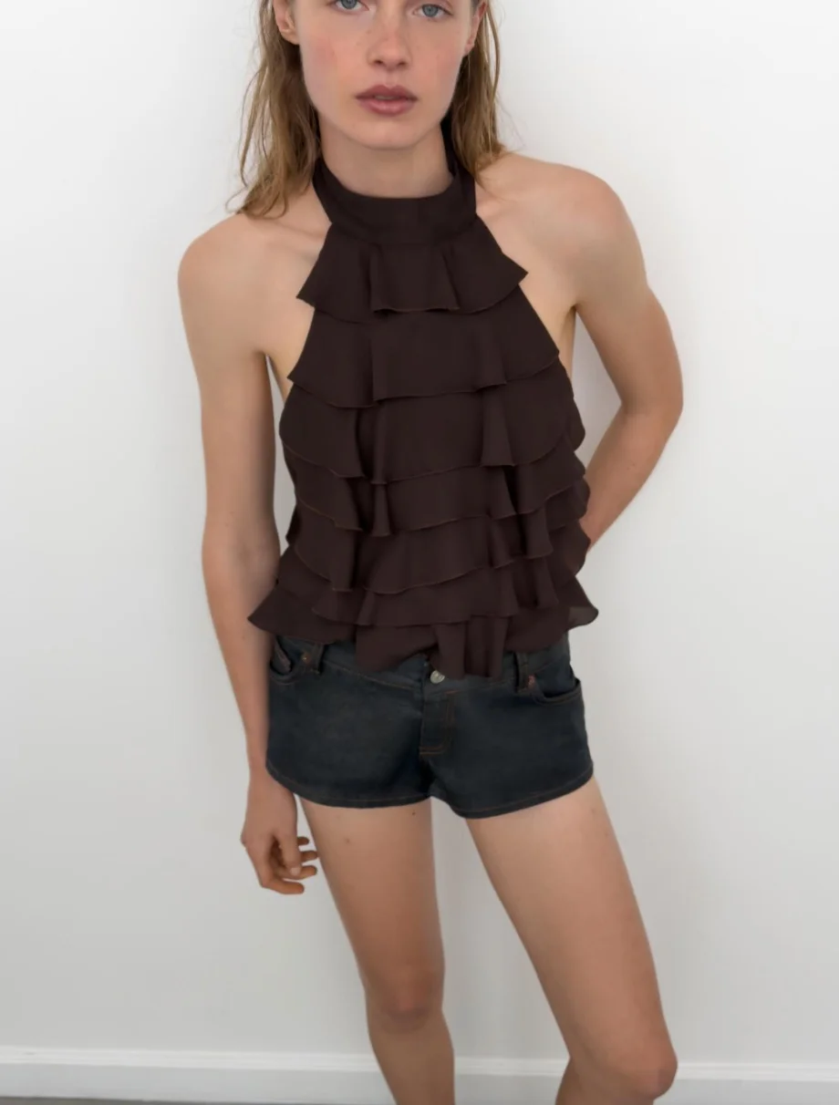 Usado por Barbara Daza, Top georgette halter zara, talla s