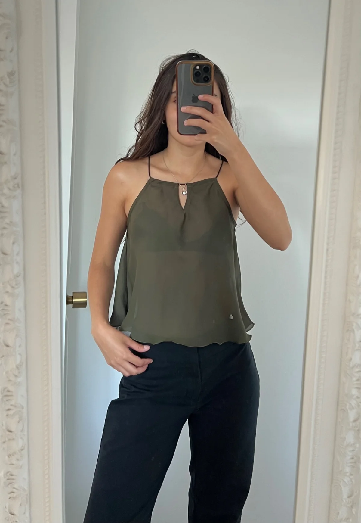 Usado por Loreto Vargas, Top verde transparencia, talla XS/S
