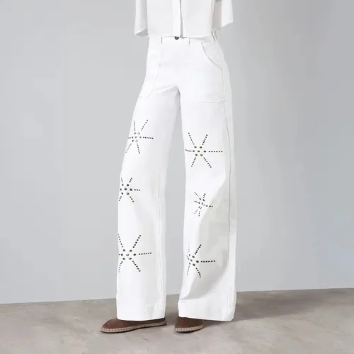 Usado por Constanza María Sánchez, Raindoor Pantalón wide leg tiro alto , talla 38