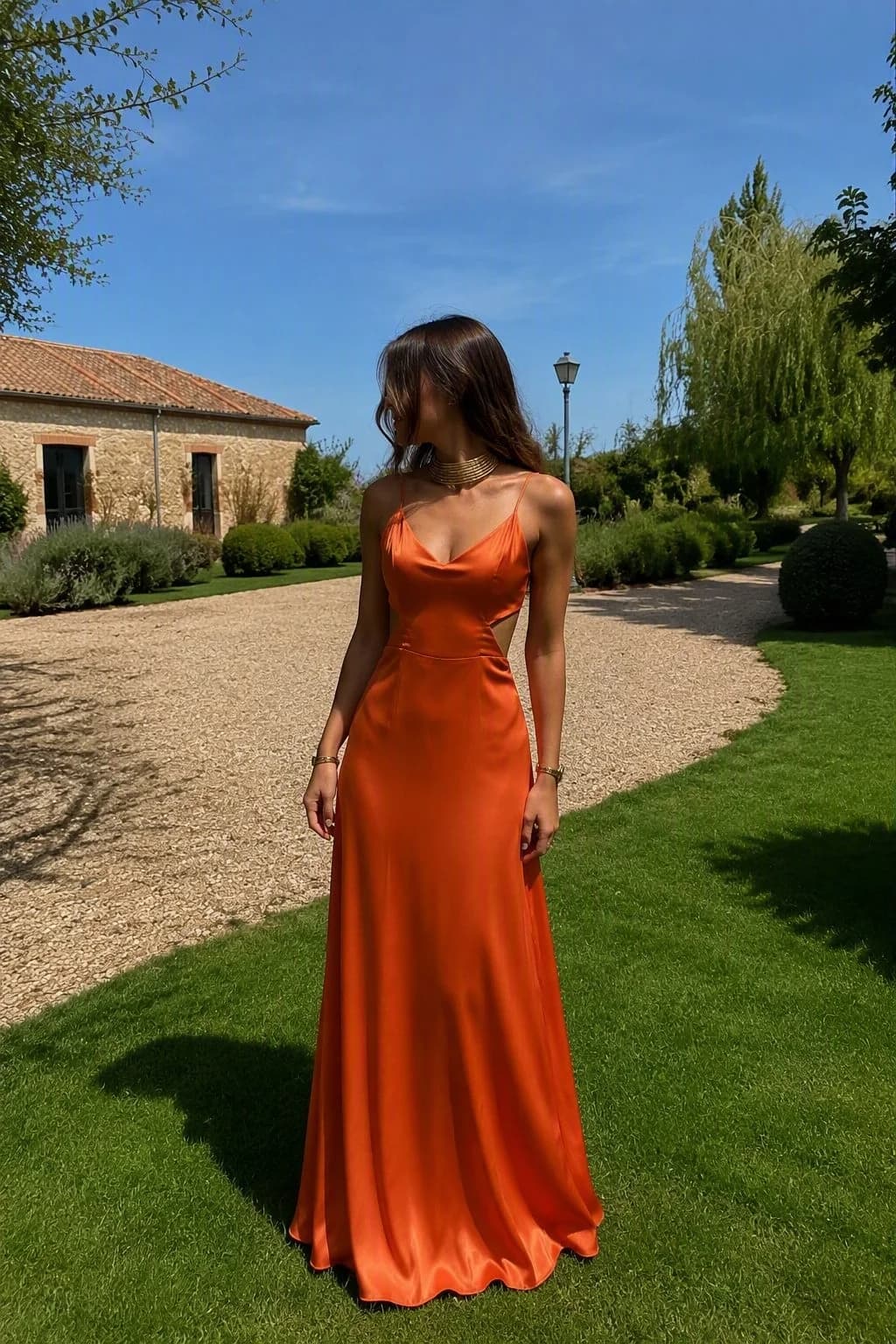 Usado por Valentina Toledo, Vestido de fiesta Anaranjado, talla S