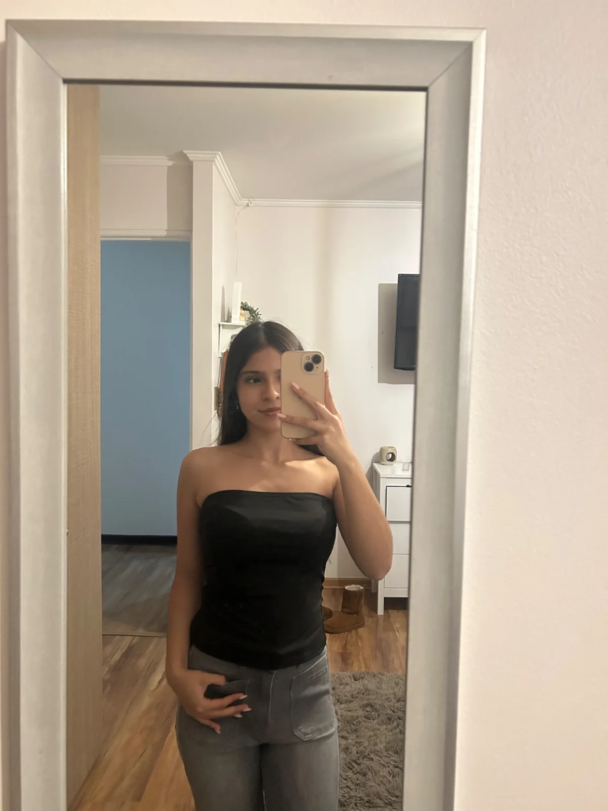 Usado por agustina gajardo, top strapless, talla xs