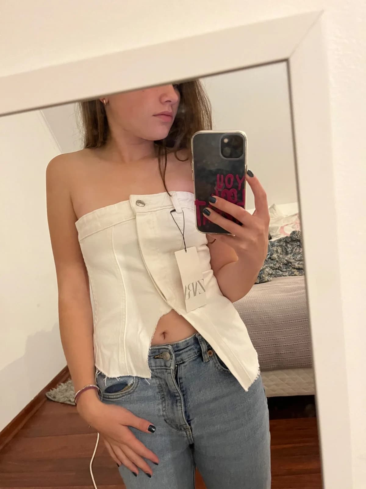Usado por María Belén Zamorano , Top jeans tipo corset ZARA, talla S