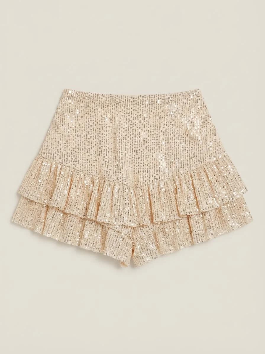 Falda Short Beige Lentejuelas — foto 1