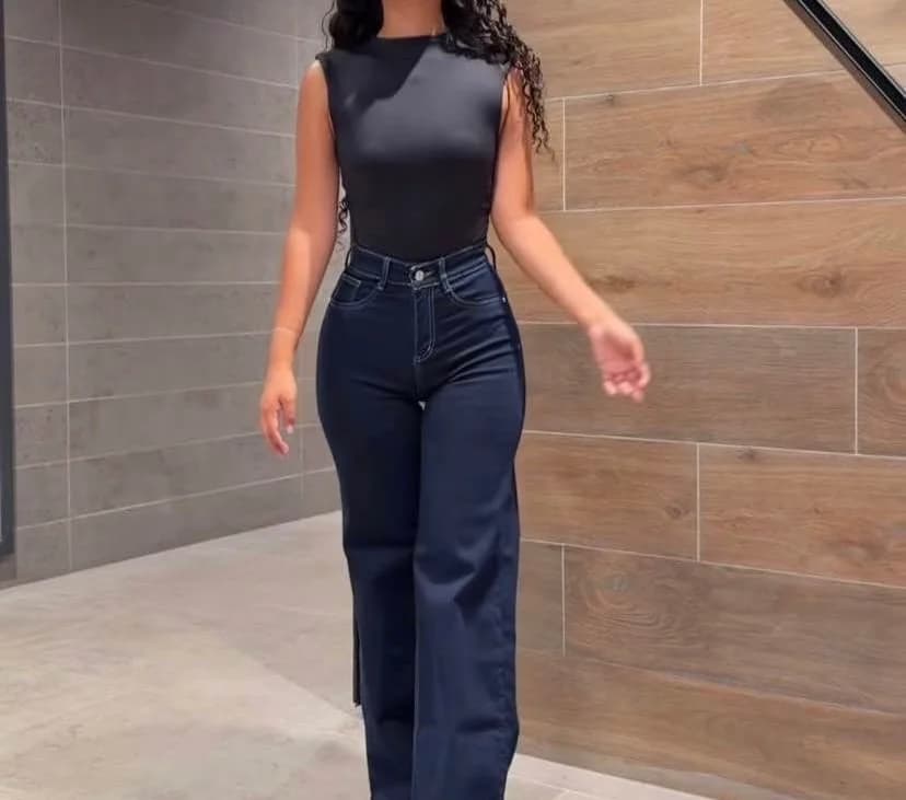 Jeans wide leg azul oscuro — foto 1