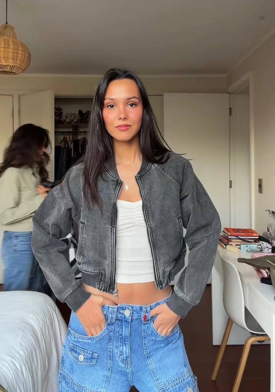 Bomber gris desgastada denim