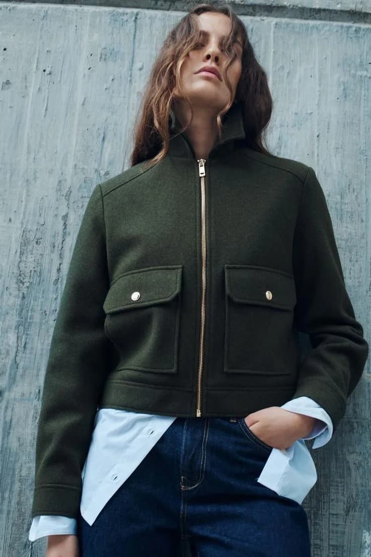 Usado por Micaela Piwonka, Chaqueta Verde Zara, talla M
