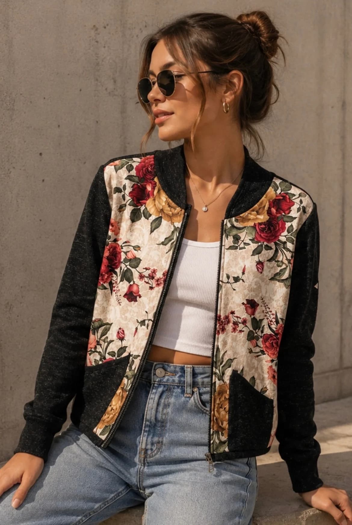 Usado por Fernanda Fortunati , chaqueta floreada , talla M