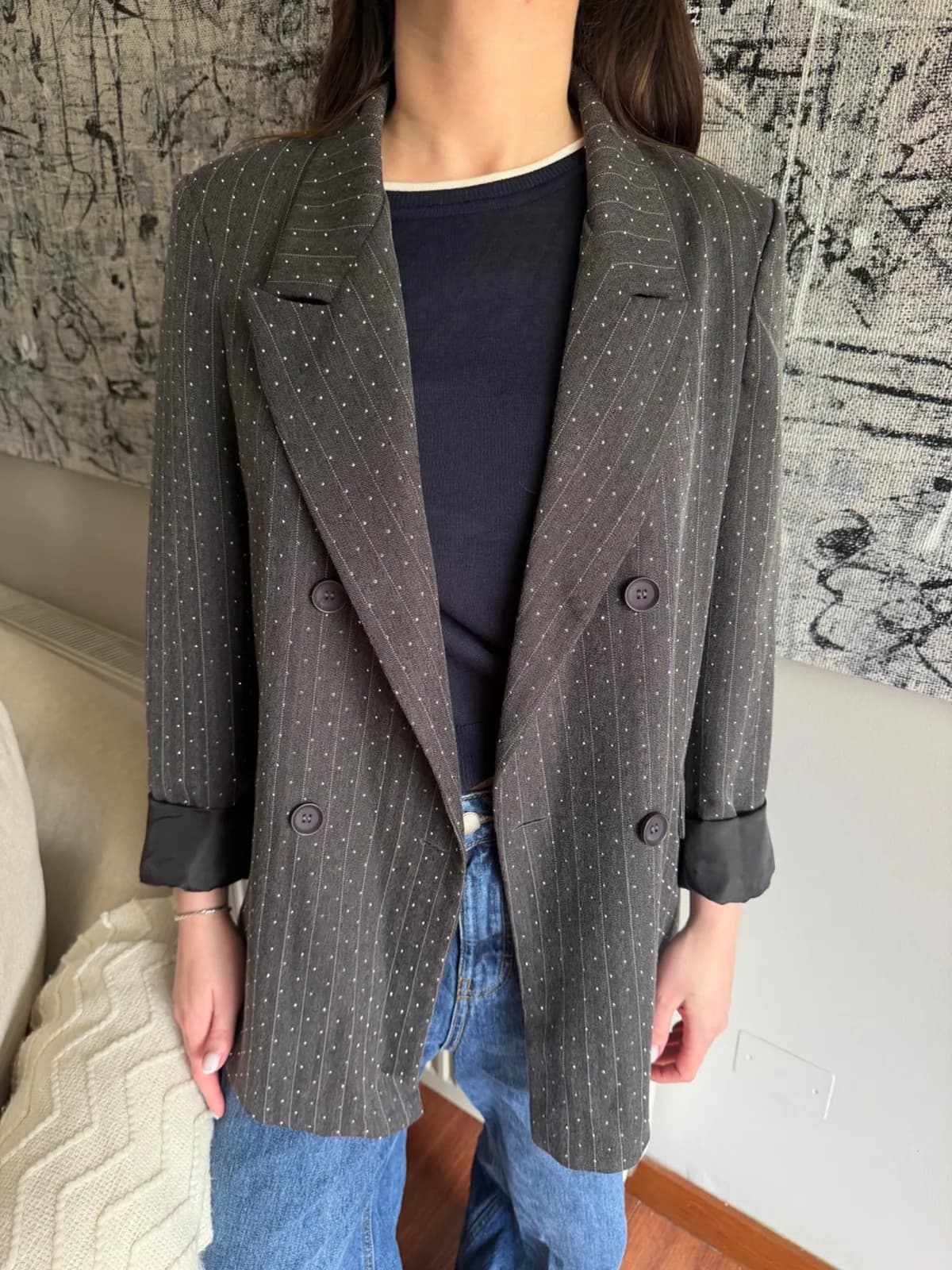 Blazer gris con brillos ropero paula