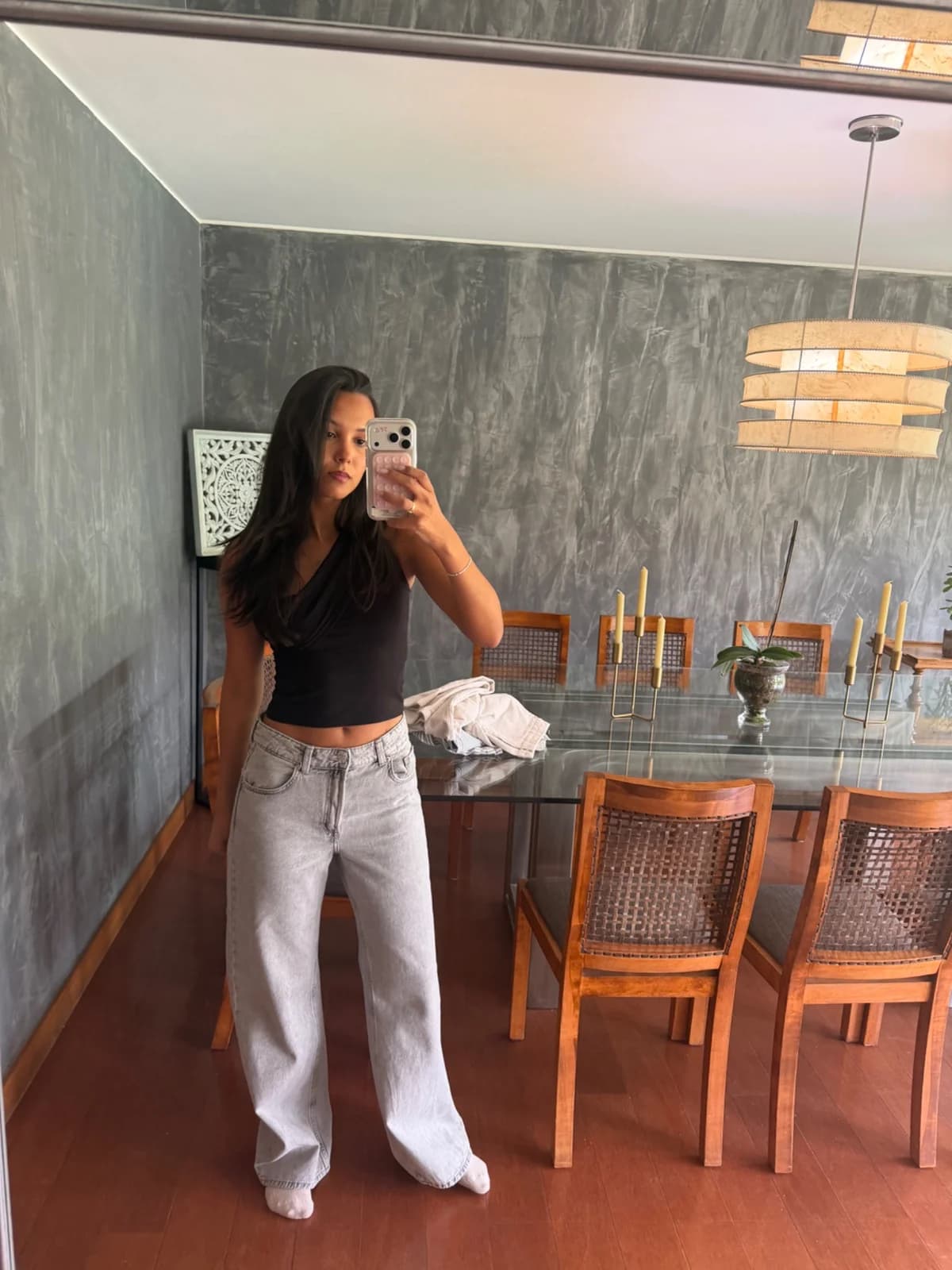 Usado por Beatriz lowener, Jeans gris claro tiro medio, talla 36