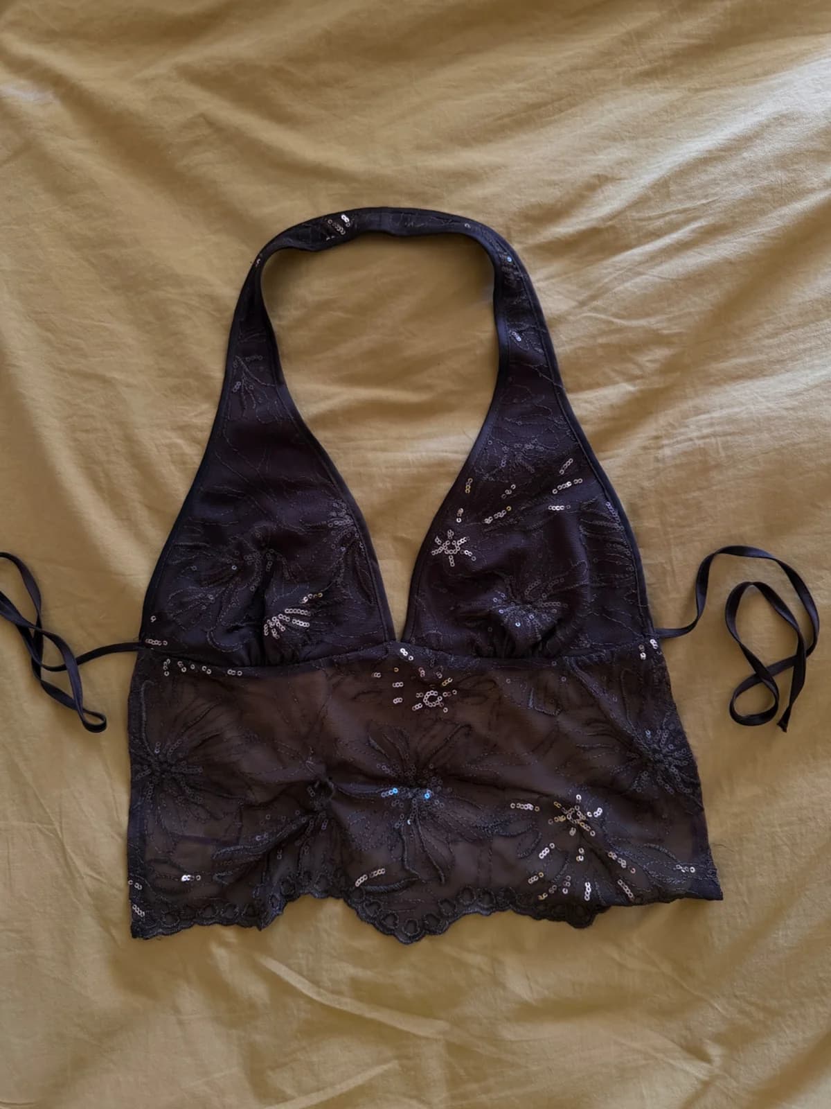 Usado por Camila, Top lentejuelas café, talla S