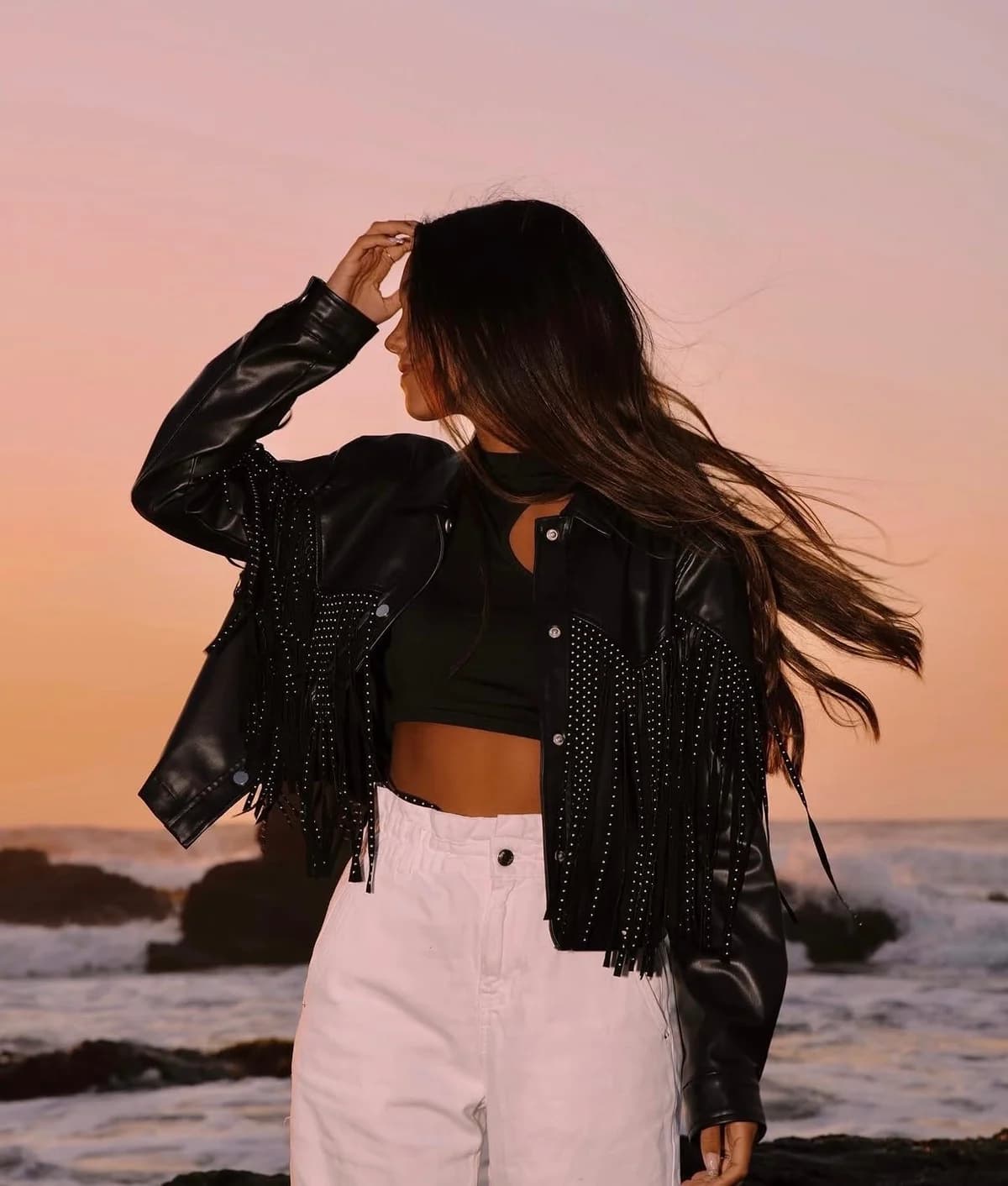 Chaqueta eco cuero flecos