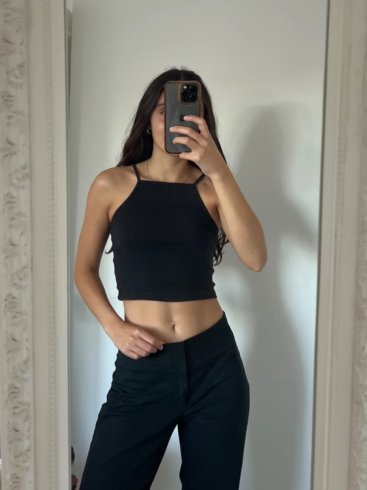 Usado por Loreto Vargas, Top negro, talla XS