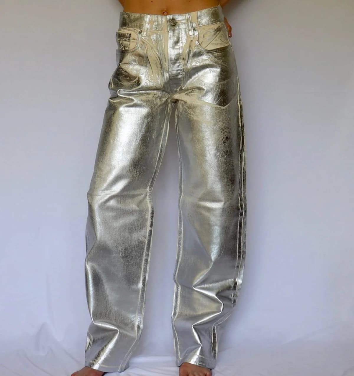 Usado por Javiera Sepulveda, Jeans Metalizados Plateados, talla 38