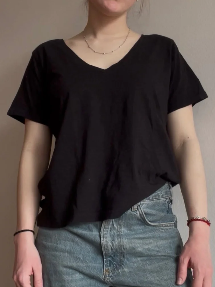 Usado por Pía Garrido, Polera manga corta negra, talla M