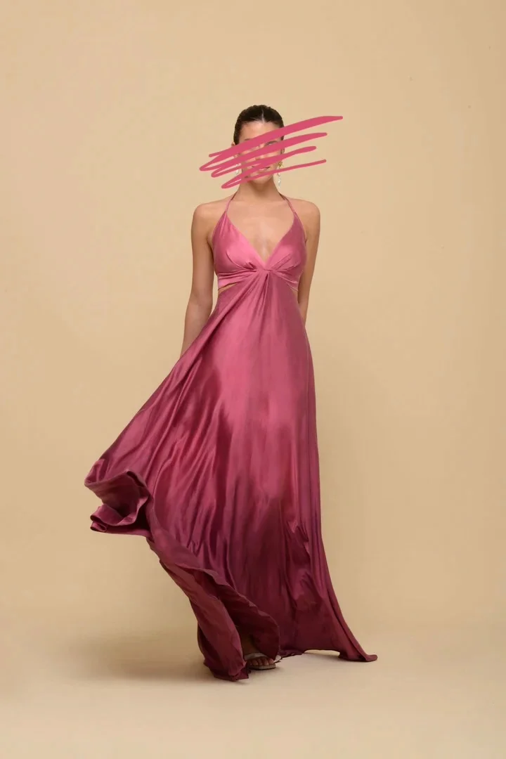 Usado por Maria del Pilar Colomer, Vestido seda largo , talla unica