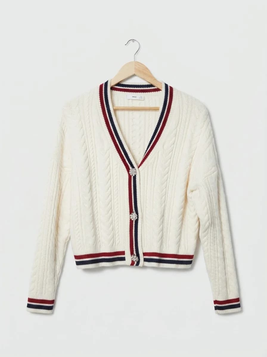 Usado por Alejandra Krebs, Chaleco Mango Botón Joya, talla M