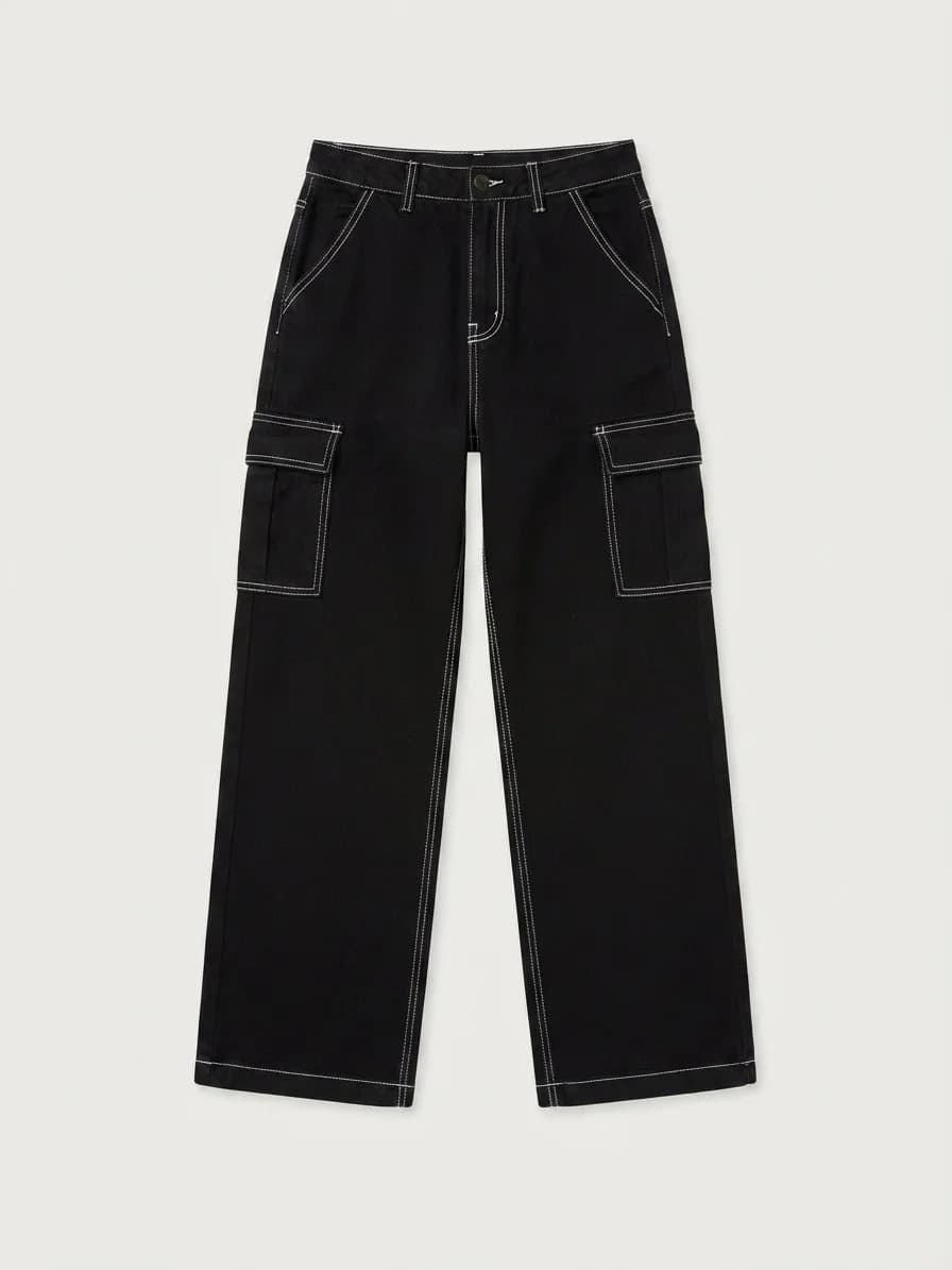 Usado por Victoria Flores, Jeans negro cargo, talla 34