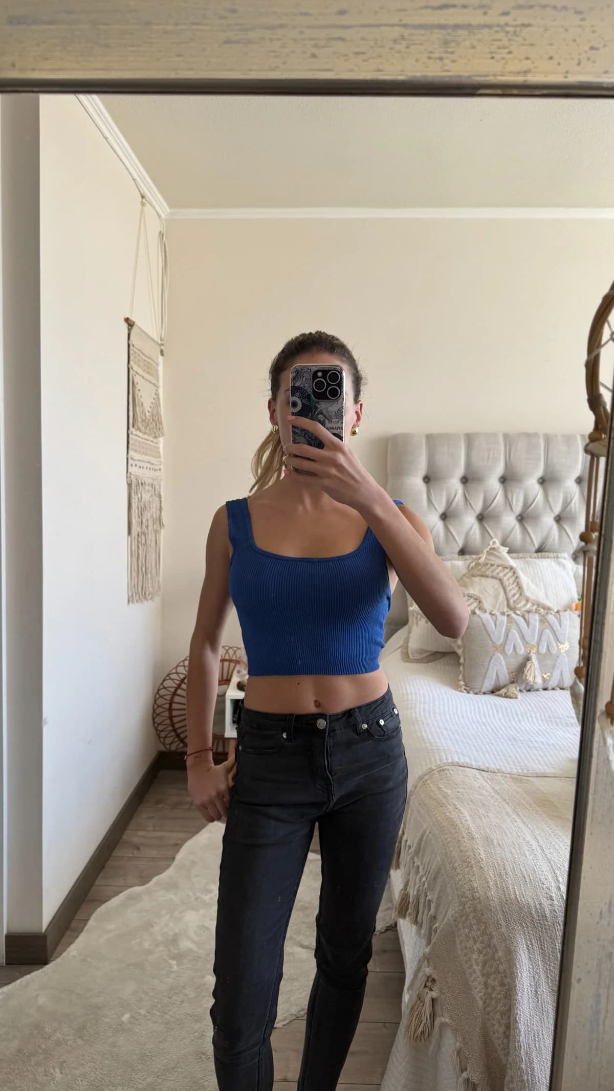 Usado por Claudia, Top básico azul, talla XS/S