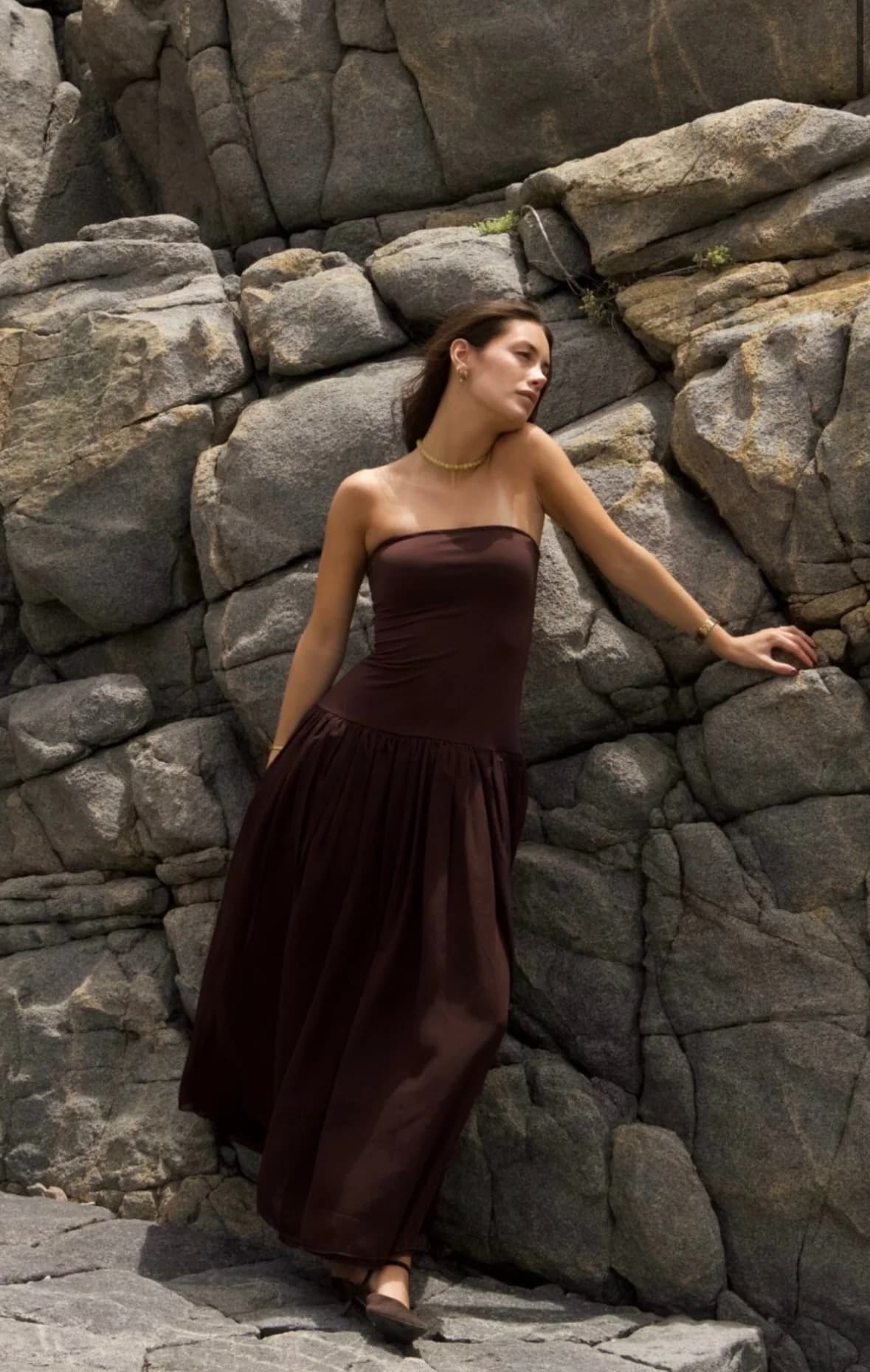 Usado por Alejandra Fontelles Ferrón, Vestido largo marrón , talla Unitalla